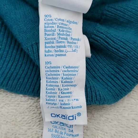 Youth Okaidi Cashmere V-neck Sweater Elbow Patches L 12 A/Y 150cm Wool Cotton - Picture 10 of 11